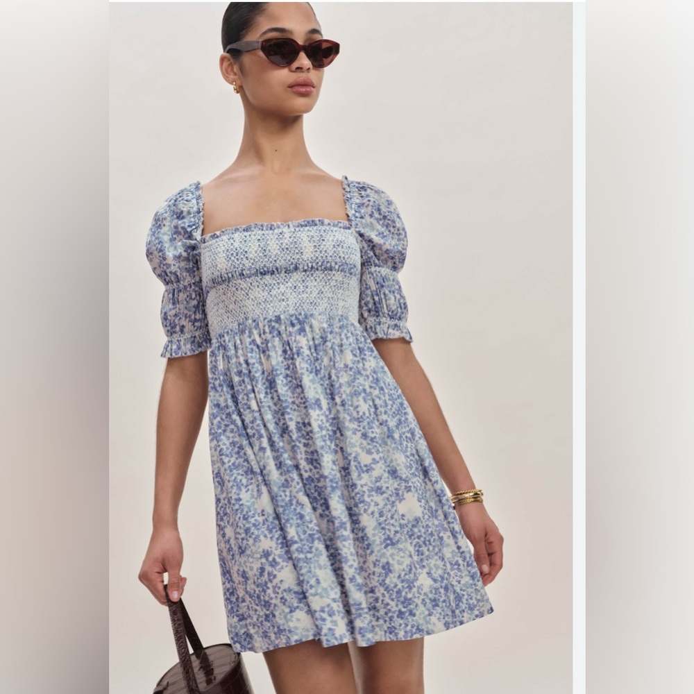 REFORMATION…Dione dress. Sz 6. Blue and white mini dress.
